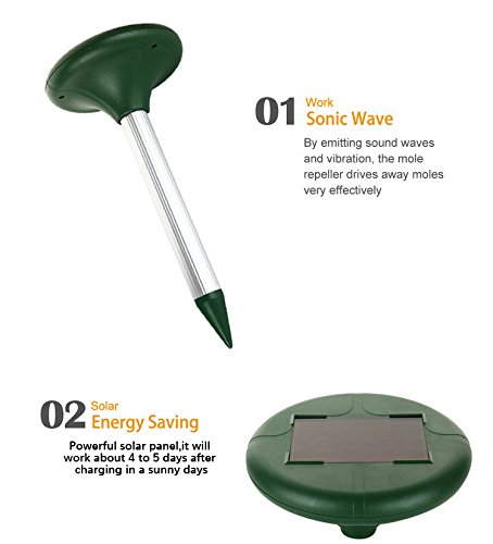 Fanatek 2 Pack Solar Mole and Snake Repeller Mole Repellent Gopher Repellent Chipmunk Repellent Repels Pest Rodents Mole Traps Mole Killer Mole Poison