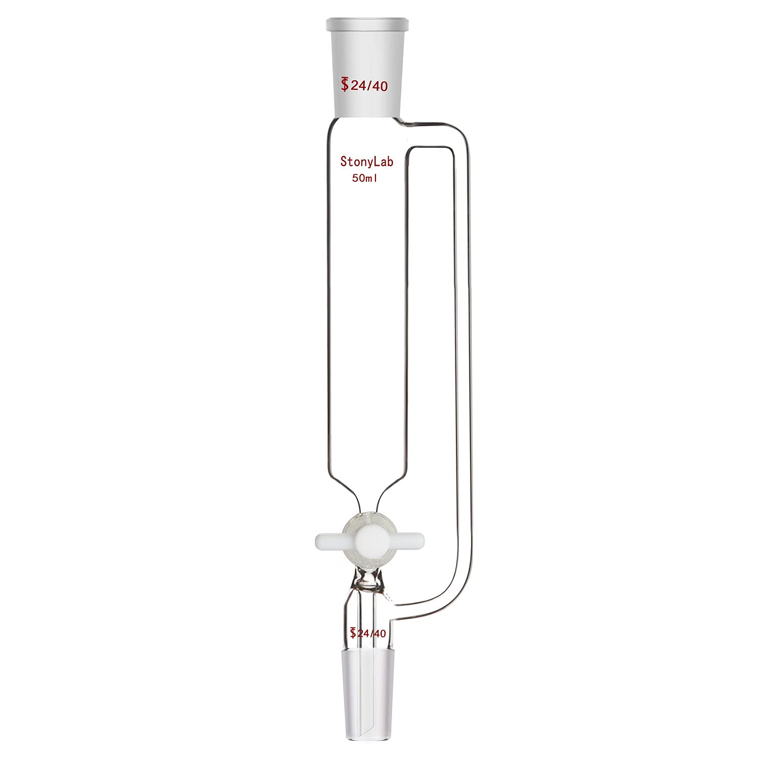 stonylab 50ml Pressure Equalizing Addition Funnel, Borosilicate Glass Dropping Funnel 24/40 Joint with PTFE Stopcock for Laboratory, 50ml