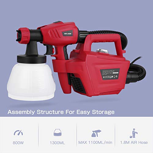 Paint Sprayer, Meterk 1300ML 800W High Power Electric Spray Gun, 1100ML/Min HVLP Spray Paint Gun