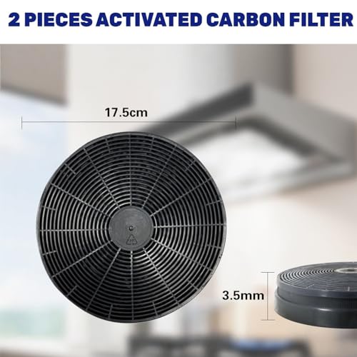 2PCS Carbon Charcoal Filter, Active Carbon Charcoal Odour & Grease Filters, Charcoal Filters for Cooker Hood, Replacement for Extractor Vent Fan, Easy Installation, Round Shape