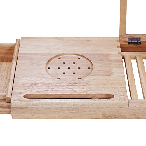 MOMONI Premium Luxury Wood Bathtub Caddy Tray with Expandable Side Holders Non Slip Bathtub Bed and Bath Table Tray with Book, Tablet, Cellphone Holder Him and Her Gift Idea - Thumbnail 4