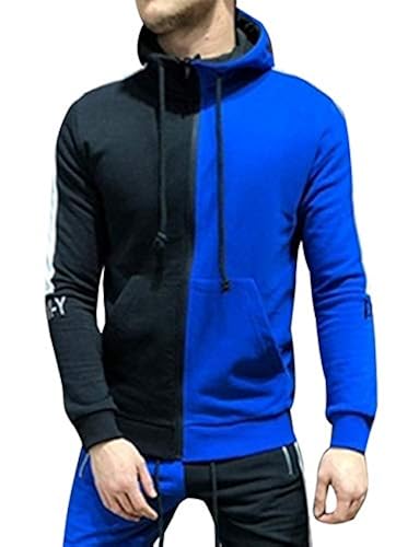 Mens Tracksuit Set Full Zipper Patchwork Hoodie Hip Hop Premium