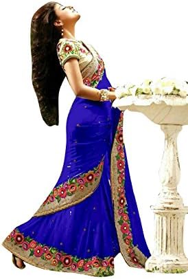 Rewa Enterprises Women’s Trendy &amp; Fancy Georgette Designer Saree with Stylish Embroidery for Party Wear/Daily Wear, Blue