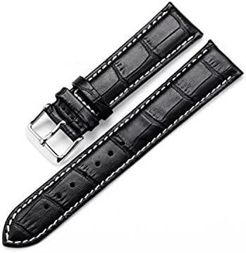 Unisex Black Replacement Watch Strap Alligator Grain Genuine Leather with White Stitching 18mm
