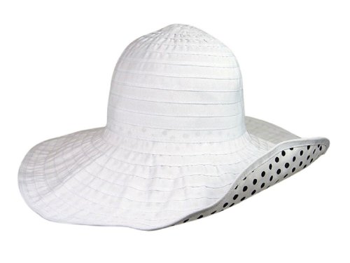Cute Round Crown Ribbon Crusher Sun Hat, Polka Dot Lining, Wide Shapeable Brim