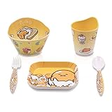 Finex Set of 5 - Yellow & White Gudetama Meal Set - Cup, Spoon, Bowl Kids Dinner Meal Dishes Feeding set for toddlers Microwave Dishwasher safe
