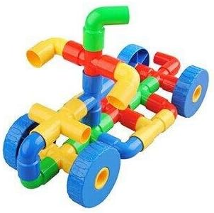 GoldFlower 72 Pcs Plastic Tube Waterpipe Pipeline Building Blocks -Fine Motor Skills- Children Imaginations Run Wild- Blue／Green&amp;yellow(Random)