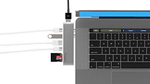 Aluminum USB-C Multi Adapter Hub for Apple Macbook Pro Space Gray, Type-C Extension with Power Delivery, 50 Gbps Thunderbolt 3, 4K HDMI 2.0, Micro-SD Card Reader and More Ports Compatible with 13