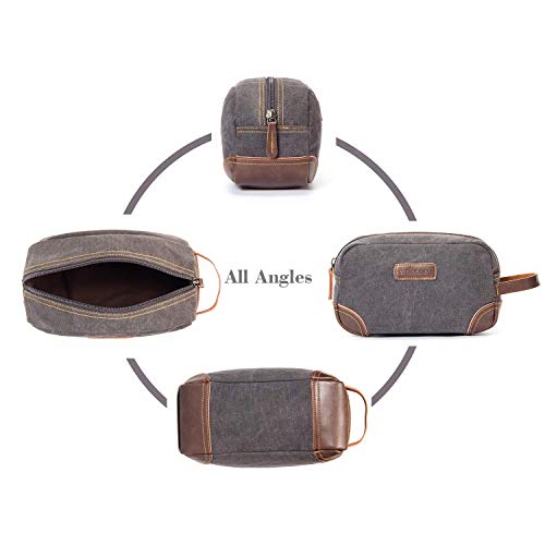 emissary Men's Toiletry Bag Leather and Canvas Travel Toiletry Bag Dopp Kit for Men Shaving Bag for Travel Accessories (Gray) 8 emissary Men's Toiletry Bag Leather and Canvas Travel Toiletry Bag Dopp Kit for Men Shaving Bag for Travel Accessories (Gray)