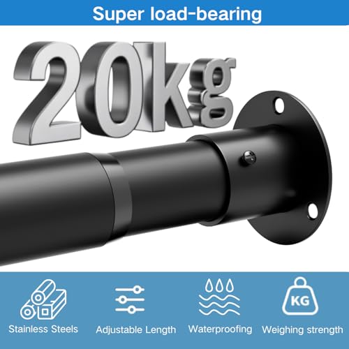 Wardrobe Rail, Extendable Clothes Rail, Wardrobe Pole with Fixing Sockets and Screws for Wardrobe and Cloakroom, Black, 45-68cm(Diameter 25mm)