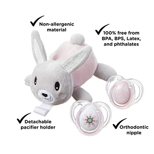 Tommee Tippee PaciSnuggie Stuffed Animal with Two Pacifiers, 06