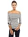 PattyBoutik Women's Off Shoulder Long Sleeve Top (Black and White XS)