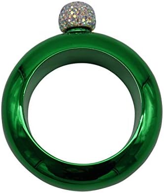 Comfysail 3.5oz Smooth Stainless Steel Portable Bracelet Hip Flask for Storing Whiskey/Alcohol (Green + Rhinestones Lid)