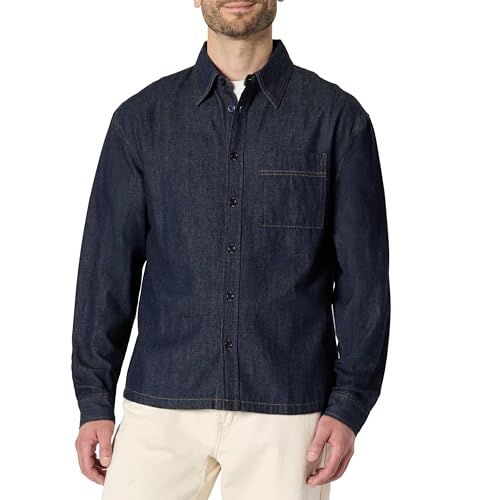 Amazon Essentials (Scelto da Demi) Camicia Button Down in Denim, Moderna, Vestibilità Oversize Uomo, Risciacquo, M