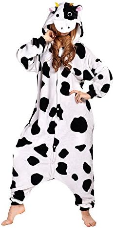 Owence Unisex Adult Plush Pajamas Cosplay Homewear Lounge Wear-Cows-XL
