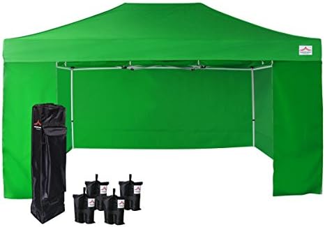 UNIQUECANOPY10'x15' Pop Up Canopy Tent Commercial Instant Shelter, with 4 Removable Zippered Side Walls and Heavy Duty Roller Bag, 4 Sand Bags Green