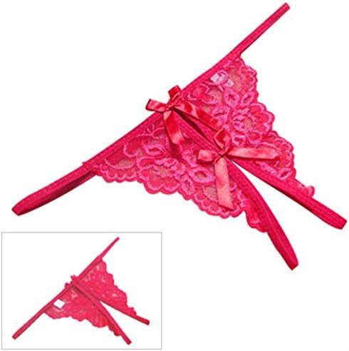 Women Sexy Lace Thong Ropa Interior Open Fork Brief Lady Tanga Bow Knicker Female T-Back Adult Games Red