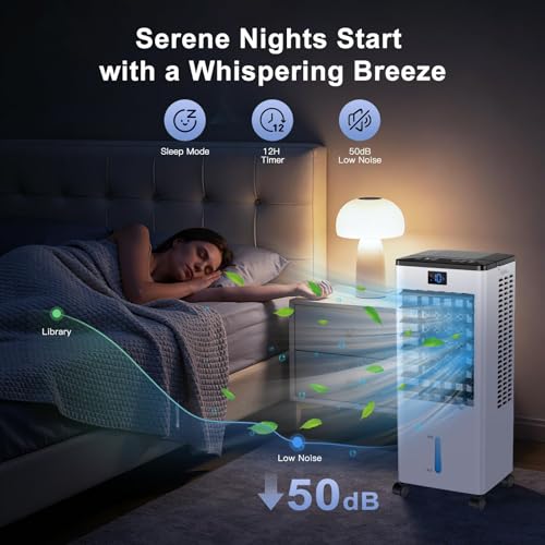 Portable Air Conditioners,3-in-1 Evaporative Cooling Fans that Blow Cold Air, 4 Modes 3 Speeds, 12H Timer & Remote, 120°Oscillation, Windowless Portable AC Swamp Cooler w/ 8L Tank for Home Bedroom