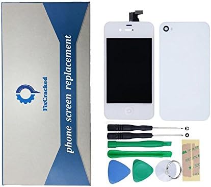 FixCracked LCD Screen and Digitizer Assembly for iPhone 4 with Verizon Rear Panel Replacement,Home Button Cover (CDMA Sprint/Verizon Model A1349)-White