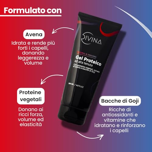 Protein Gel for Wavy Curly Hair Afro Natural&Amazing by DIVINA BLK with Plant Protein, Natural Organic Oat Extracts and Goji Berries (200ml)