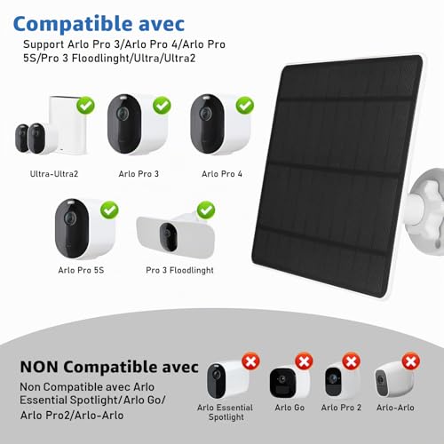2 Pack 5W Solar Panel Compatible with Arlo Pro 3, Pro 4, Pro 5S, Pro 3 Floodlight, Ultra, Ultra2, 5V Solar Panels for Security Camera, 3M Cable, IP65 Waterproof, 360° Adjustable Bracket