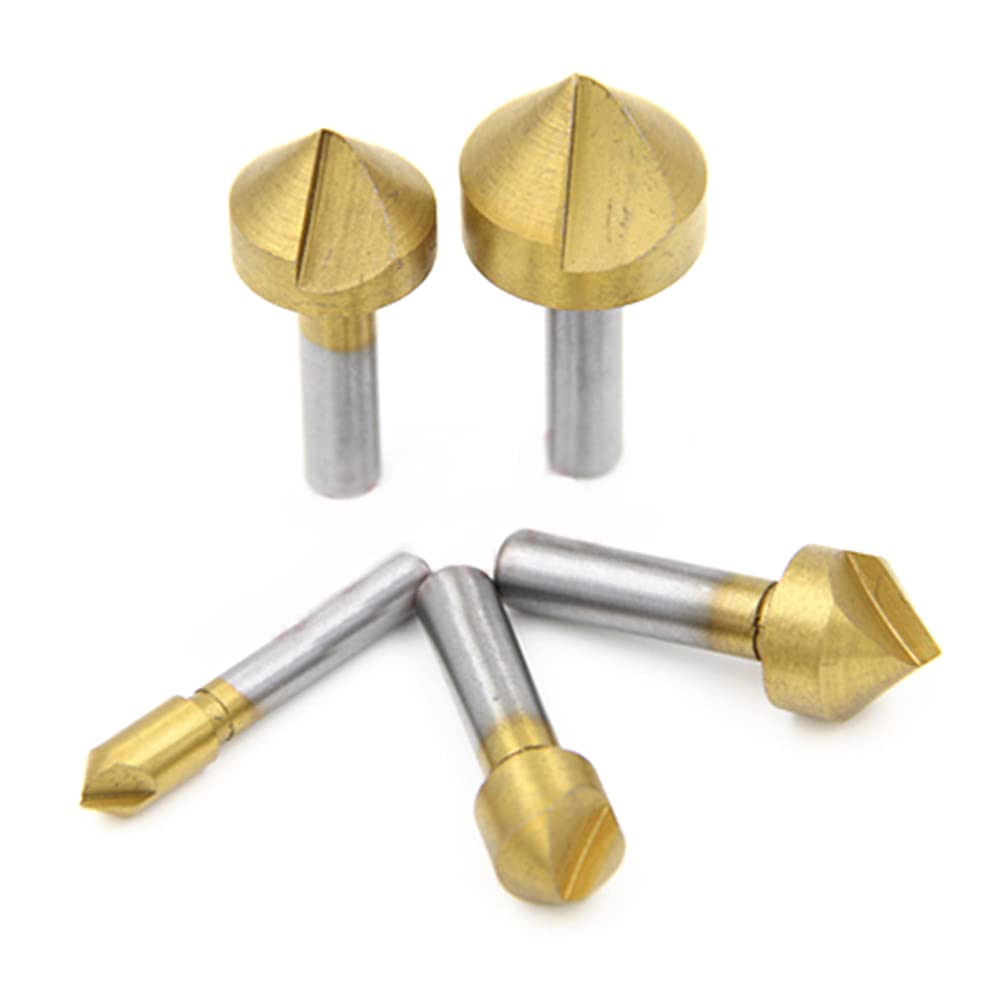 5pc Single Flute 90 Degree Edge Chamfer Set Mill Cutter Bit Countersink Drill Bit Set for Wood Plastic Woodworking Tool Set
