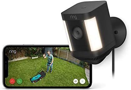 Cámara Plus con luces y enchufe (Spotlight Cam Plus) | Cámara de vigilancia exterior wifi con vídeo HD 1080p, comunicación bidireccional, visión nocturna y focos LED | 30 días gratis de Ring Home