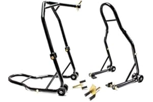 Venom Motorcycle Front Triple Tree & Rear Swingarm Paddle Lift Combo Wheel Lift Stands + Paddock Attachments Compatible with Yamaha, Honda, Kawasaki, Suzuki, Ducati, BMW - Sport Street Bike Motorcycle