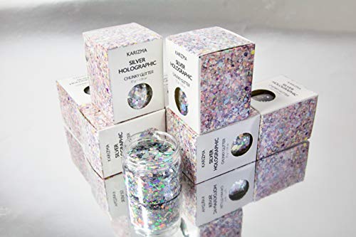Silver Holographic Chunky Glitter ✮ Large 30g Jar KARIZMA BEAUTY ✮ Festival Glitter Cosmetic Face Body Hair Nails - Thumbnail 2