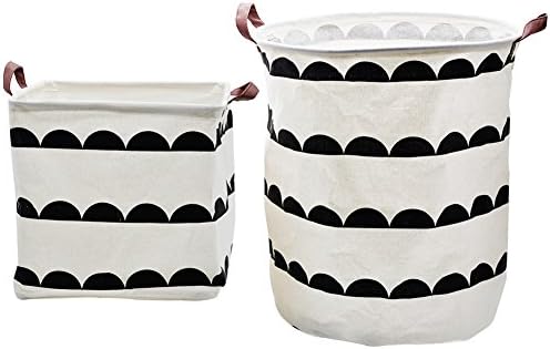 2 Pack Storage Baskets Canvas Storage Bins Folding Laundry Hamper Bags Storage Basket ,（Drum shape+Square Shape storage bins）