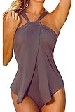 Sovoyant Women's Halter Neck Wrap Split Front One Piece Swimsuit Monokini