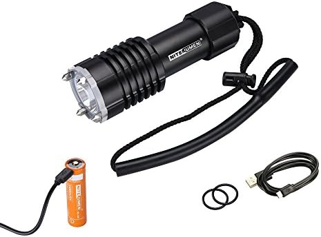 Nitenumen DX3 Diving Flashlight Scuba Diving Light Submarine Light 100M Waterproof Scuba Diving Equipment Scuba Safety Lights,Diving Backup Light,USB Rechargeable 3400mAh 18650 Battery/Lanyard