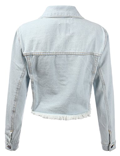 DRESSIS Womens Vintage Button Down Destroyed Cropped Denim Jacket LightBlue S - Thumbnail 2
