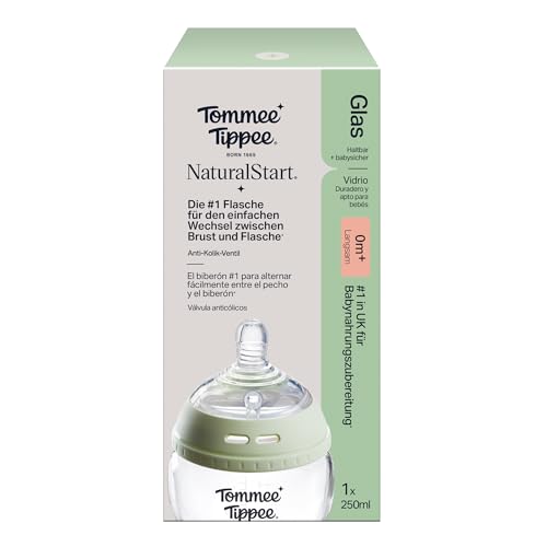 Tommee Tippee Biberones, Biberón Anticólicos Natural Start, 250 ml, 0m+, pack de 1 con Flujo Lento Tetina para un Agarre Natural, Válvula Anticólicos