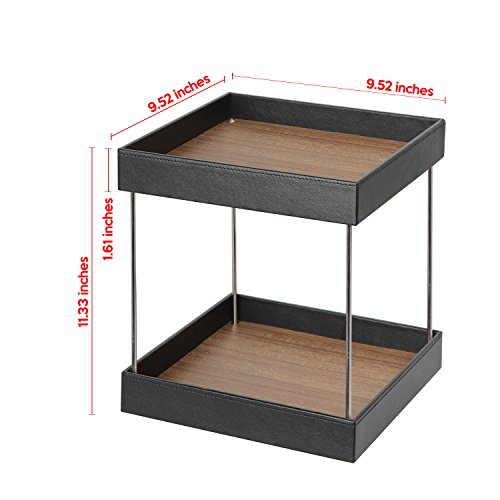 JackCubeDesign 360 Rotating Leather Makeup Cosmetics Organizer Display Rack Nail Polish Storage Tray Box Carousel Shelf(2 Tier, Wood, 9.53 x 9.53 x 11.34 inches) – :MK221A - Thumbnail 2