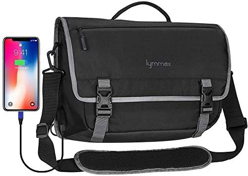 Lymmax Messenger Bag 15.6 Inch, Laptop Briefcase with USB Charging Port Waterproof Satchel Bag Crossbody for Business Travel College