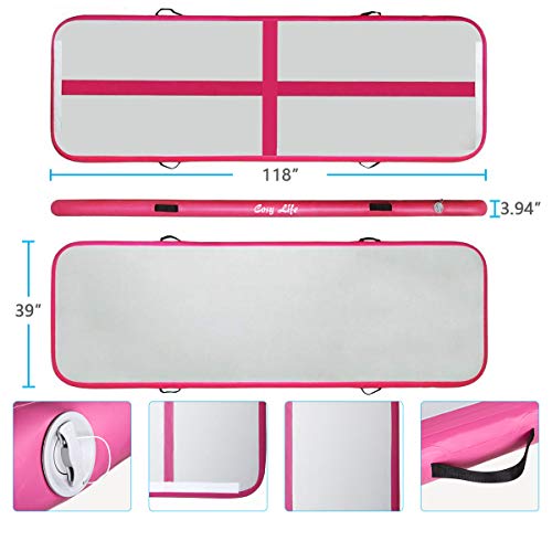 Inflatable Gymnastics Tumbling Training Mats Air Track with Electric Air Pump for Acrobatics Home Use Lawn Patio Park Beach Fitness Backflips Yoga Taekwondo Exercise Mat (9.84ft3.28ft) (Pink) - Thumbnail 4