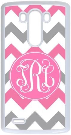 Hot Pink Gray Chevron Zigzags & Hot Pink Monogram Initials Personalized Custom Best Plastic Case for LG G4 ,Black or White for Choice