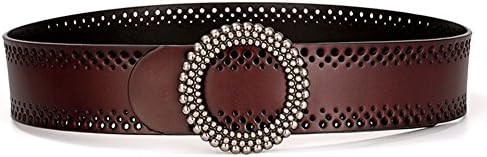MoYoTo Women's 1.97″ Wide Genuine Leather Designer Belts for Dresses Hollowed out Belt (Coffee)