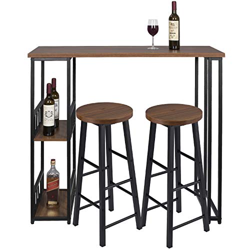 WOLTU BT25dc+BH130dc-2 1x Bartisch + 2X Barhocker Stehtisch Bistrotisch Bartheke Tresentisch, mit 2 Ablagefläche… – Bild 5