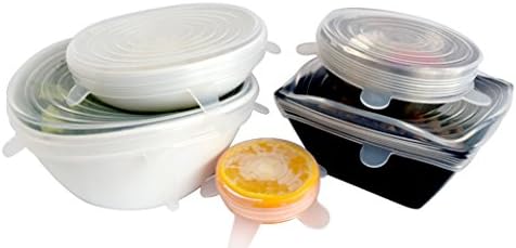 JUST RELEASED! New improved Silicone Stretch Lids Set (6 pack). Reusable. Food Saver Covers - BPA Free, Dishwasher, Microwave, Oven and Freezer Safe