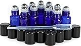 Vivaplex, 12, Cobalt Blue, 3 ml Glass Roll-on Bottles with Stainless Steel Roller Balls - Dropper included 