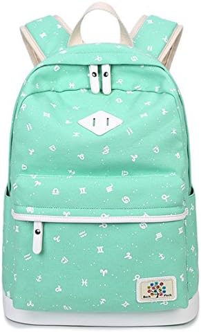 Luckywe Adults Backpack Mens School Work Bag Stripe Canvas Large Rucksack Green