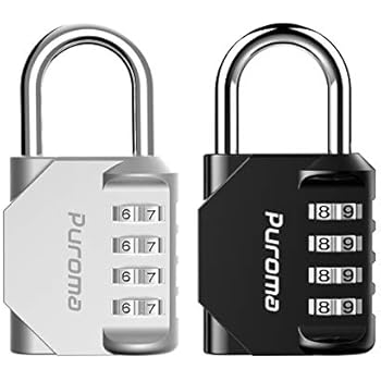 Puroma 2 Pack 4 Digit Combination Locks School Gym Locker Padlock (Silver & Black)