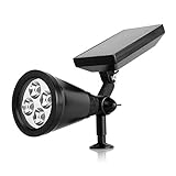 Exlight Outdoor LED Solar Spotlight Light/ In-ground Lights –Waterproof, Flag 180°angle Adjustable and 4 LED Solar Outdoor Lighting, Spotlights, Security Lighting for Garden, Pool Pond Patio, Deck, Yard, Garden