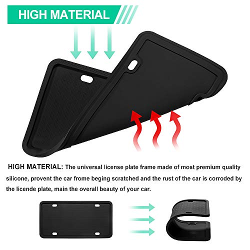 YOOHE License Plate Frame - Silicone License Plate Frame, Black License Plate Frames, License Plate Frame Holder with Rust-Proof, Rattle-Proof, Weather-Proof for Standard U.S. License Plate - Thumbnail 2