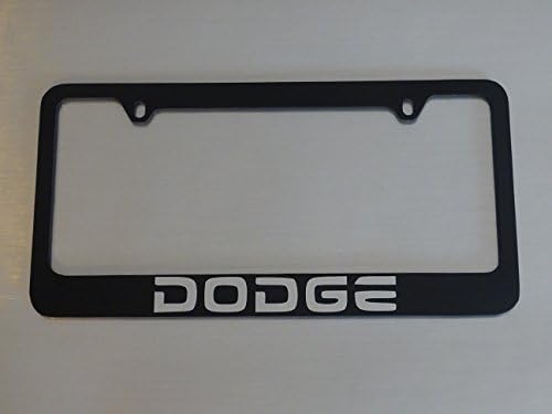 Dodge license plate frame, Glossy Black, Brushed aluminum text