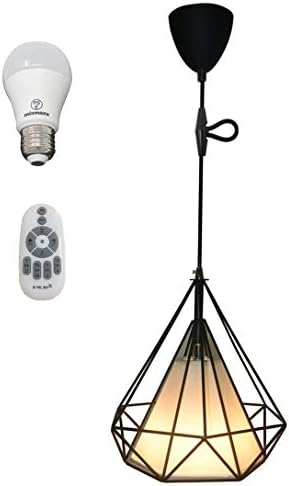 Akarilight Led天井照明 調色 調光ペンダントライト 吊り下げ照明ライト レトロモダン 照明器具 アンティーク調 ペンダント ダイニング リビング用 居間用 カフェ風 食卓用 照明 黒色の金属製骨組みと 布のシェード 調光調色led電球付き リモコン付き 25cm
