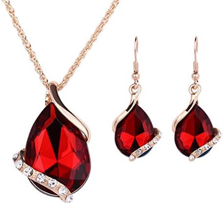 Waterdrop Design Rhinestone Pendant Necklace Hook Earrings Chic Lady Jewelry Set