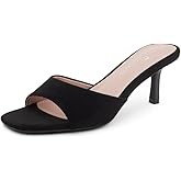 Shoe Land Women's Low Heels Stiletto Heeled Slides, Open Toe One Band Slip-On Heeled Mules – Dressy Heeled Sandals for Prom, Party Wedding and Vacation